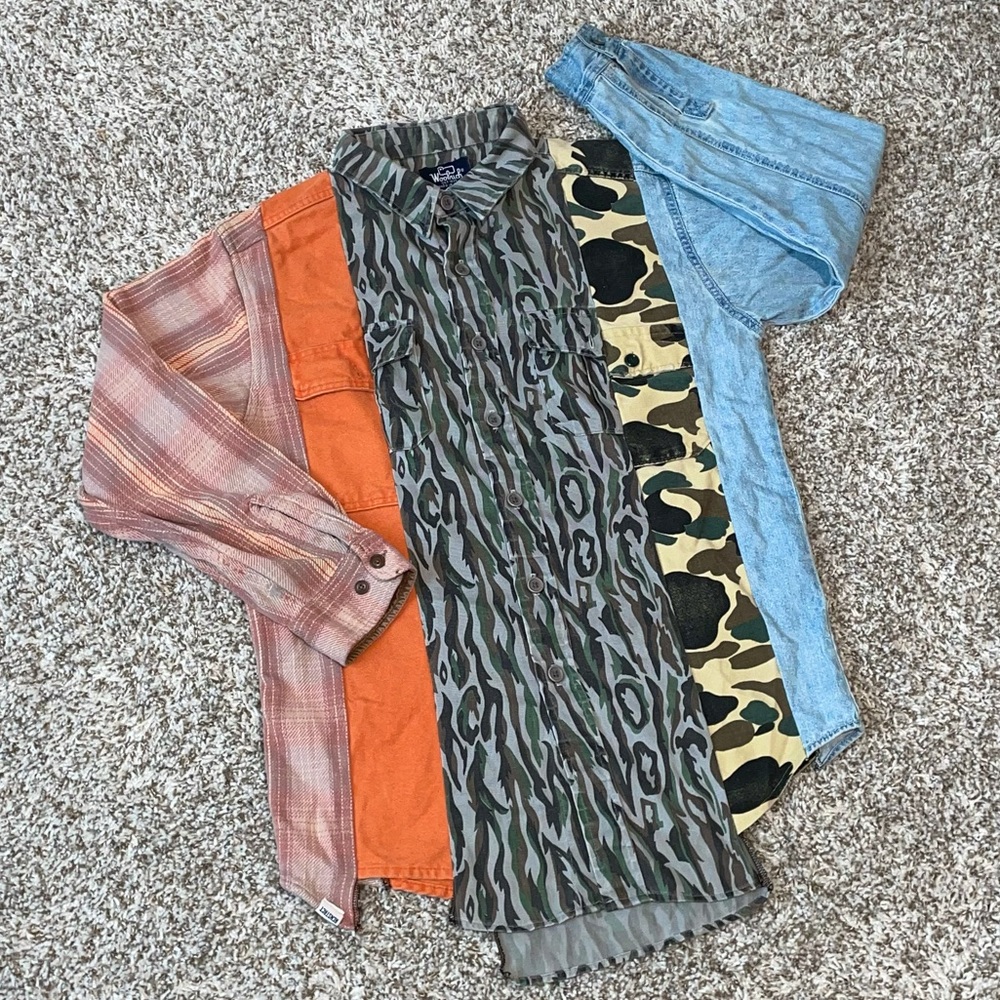 RCNSTRCT STUDIO LONG SLEEVE Custom Mix Button Down Camo Denim Shirt Size XL